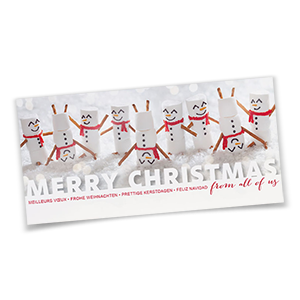 Weiße Weihnachtskarten mit Marshmallow-Schneemännern
