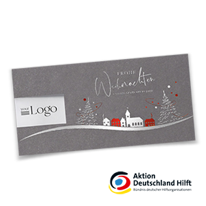 Anthrazitfarbene Weihnachtskarten mit rotem und silbernen Foliendruck.