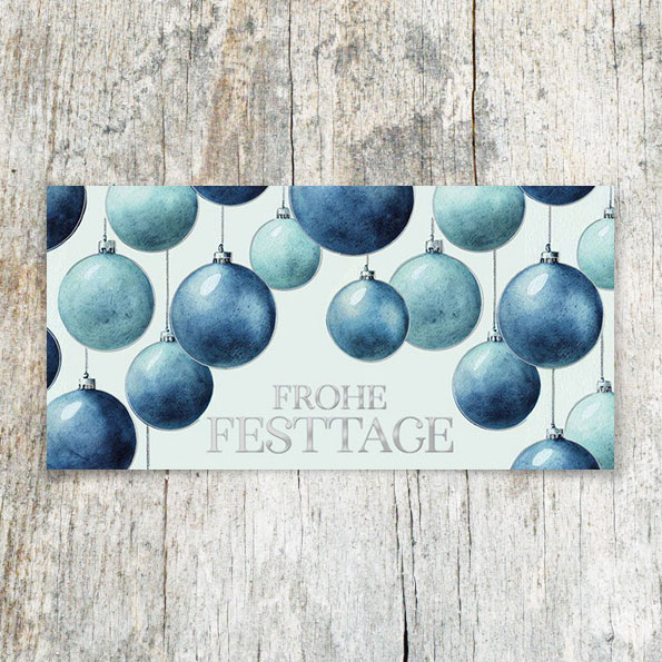 Moderne geschäftliche Weihnachtskarten in Blautönen mit silbernen Folienprägungen.