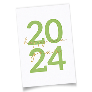 Weiße Neujahrskarten mit großer 2024 in Neon-Grün.
