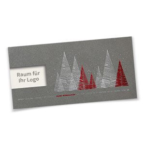 Graue Weihnachtskarten mit rotem und silbernen Foliendruck.