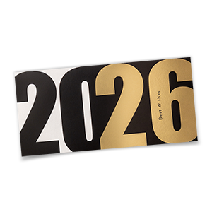 Moderne Neujahrskarte 2026 DIN lang mit Gold- und Schwarzfolienprägung und Best Wishes