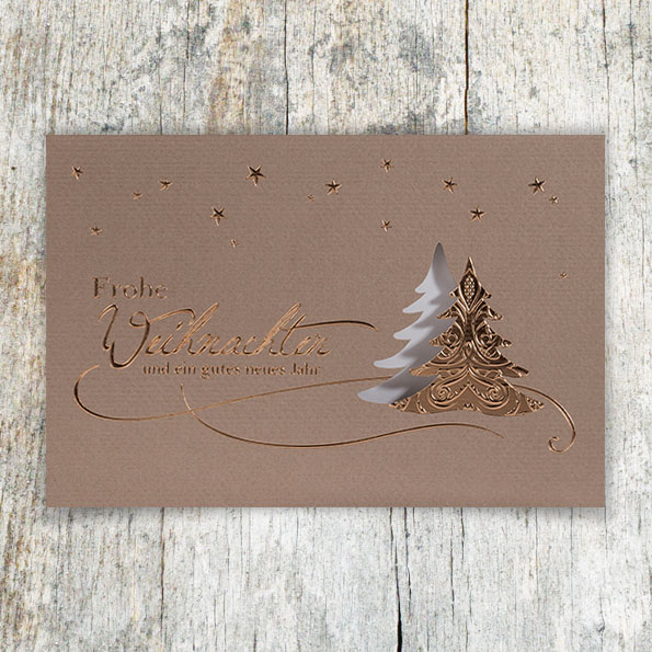 Braune, geschäftliche Weihnachtskarten mit Kupferfolienprägung.